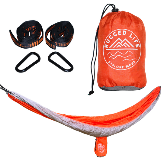 Rugged Life Heavy Duty Foldable Hammock with Daisy Chains & Carabiners - 200kg capacity - Orange