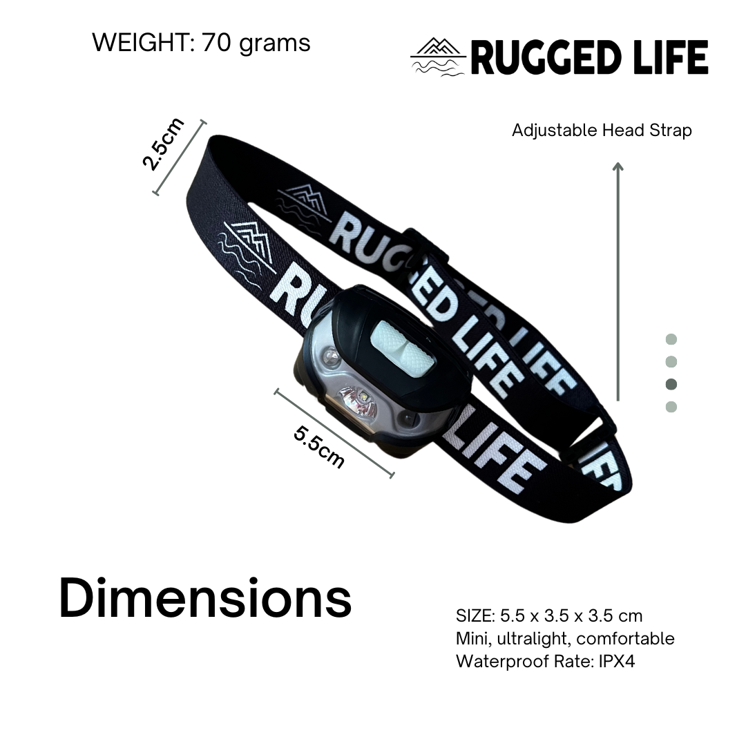 RUGGED LIFE USB RECHARGEABLE HEAD TORCH WITH MOTION SENSOR