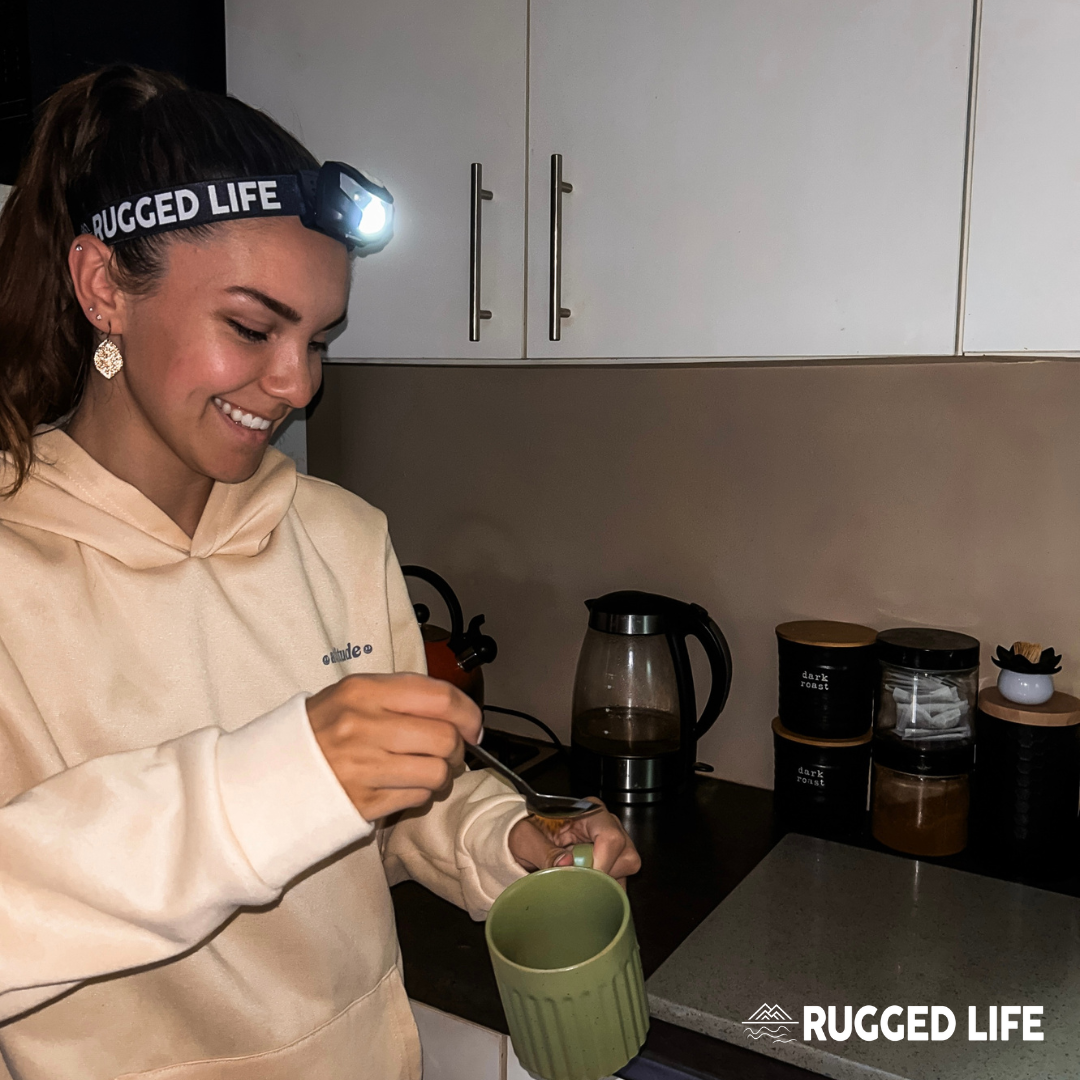 RUGGED LIFE USB RECHARGEABLE HEAD TORCH WITH MOTION SENSOR