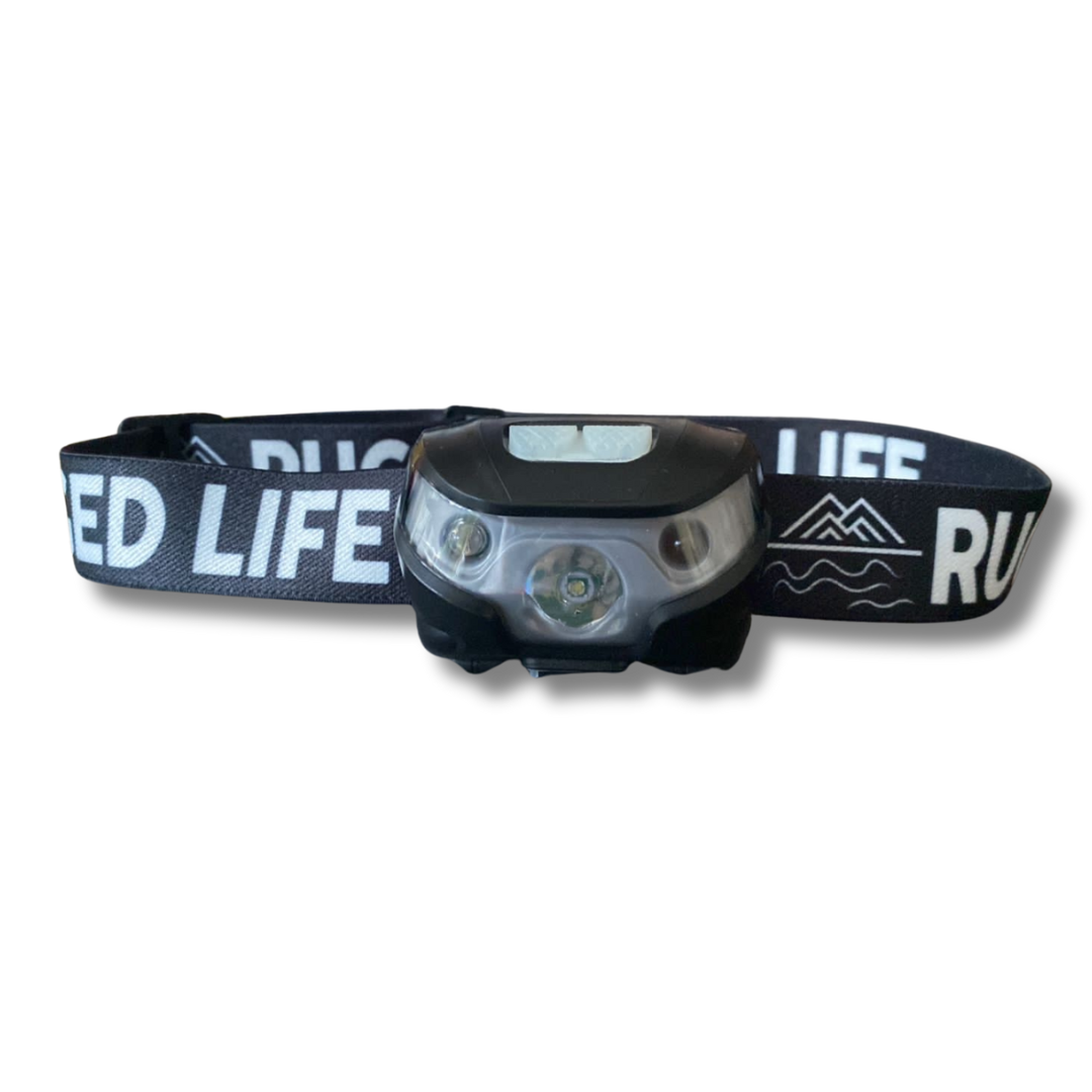 RUGGED LIFE USB RECHARGEABLE HEAD TORCH WITH MOTION SENSOR
