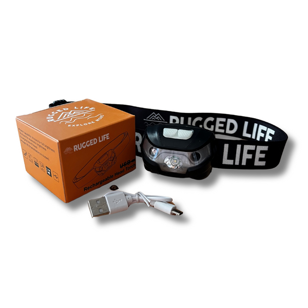 RUGGED LIFE USB RECHARGEABLE HEAD TORCH WITH MOTION SENSOR