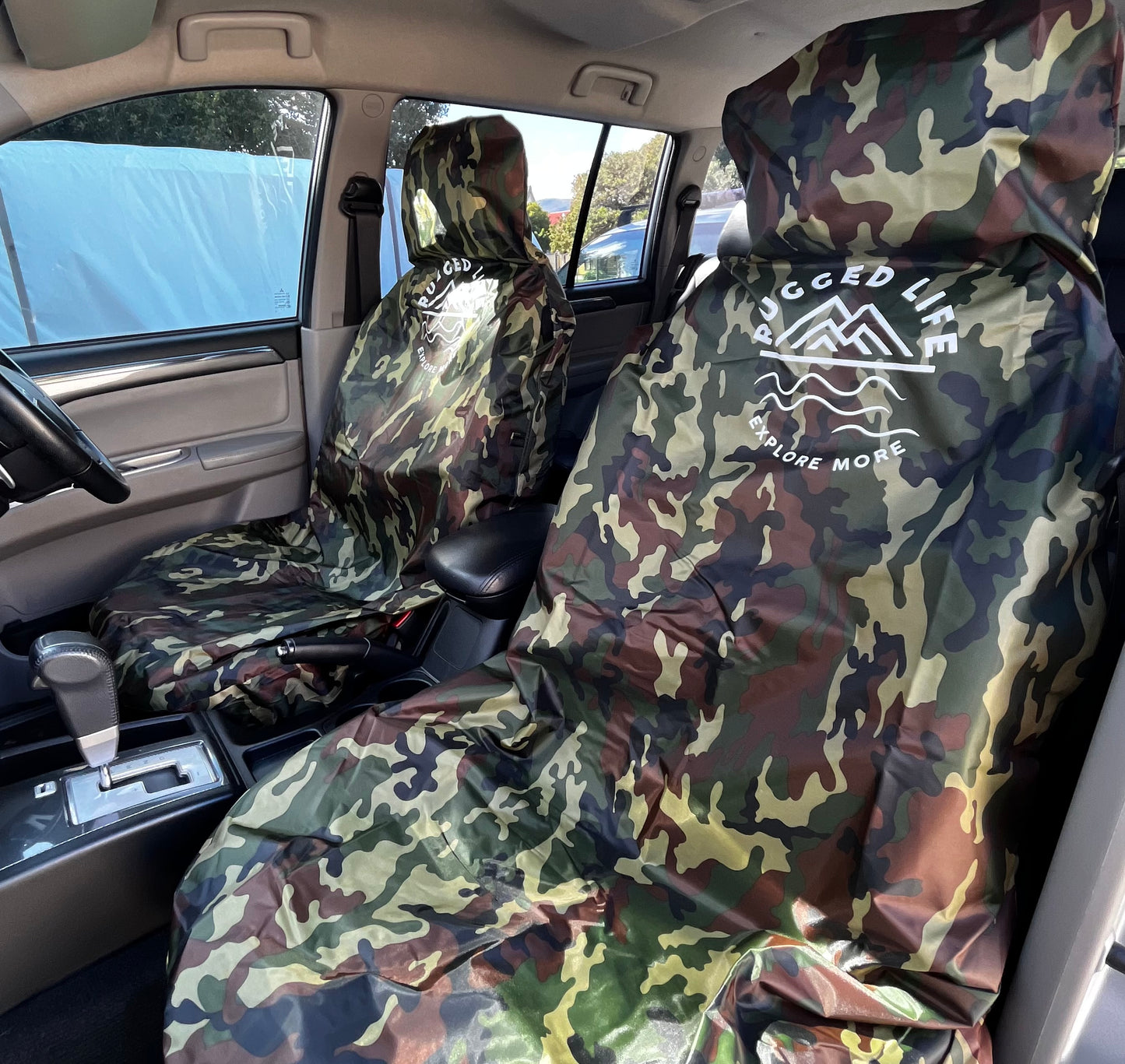 RUGGED LIFE WATERPROOF, HEAVY DUTY CAR SEAT COVERS - SET OF 2 - CAMO