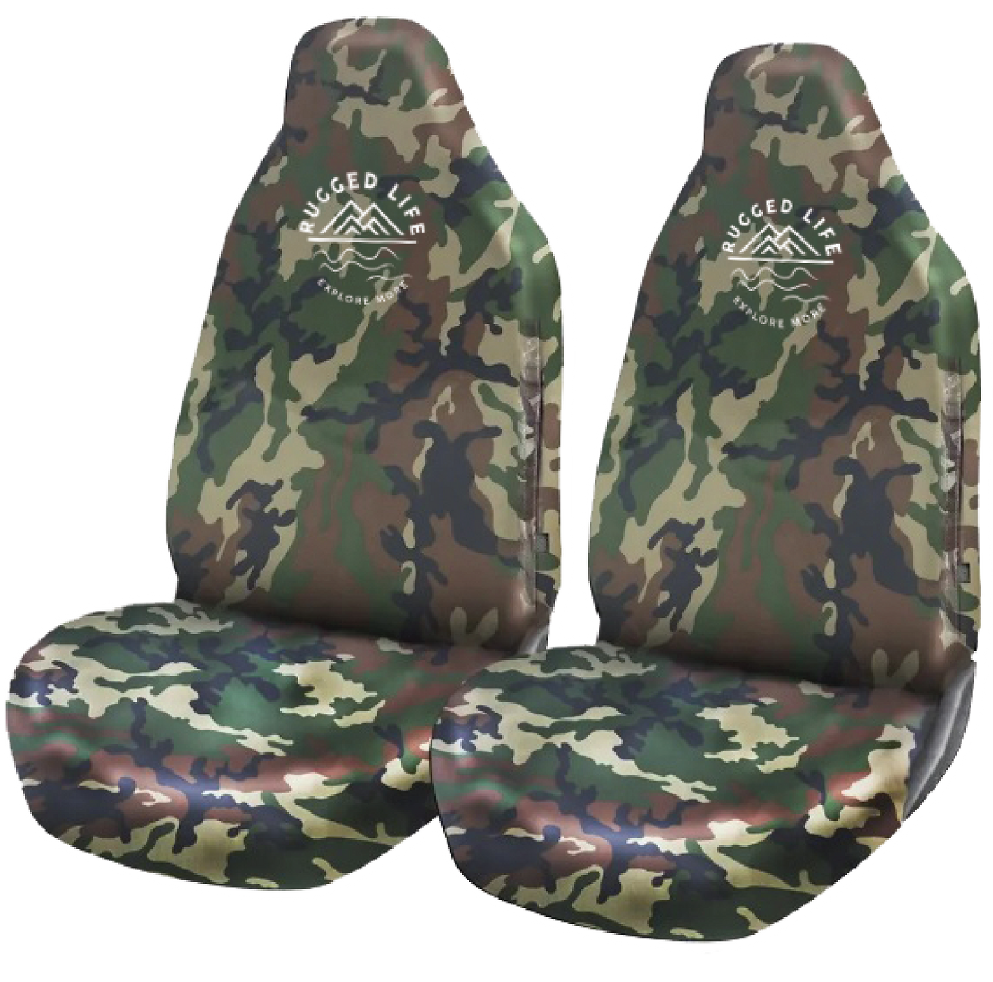 RUGGED LIFE WATERPROOF, HEAVY DUTY CAR SEAT COVERS - SET OF 2 - CAMO