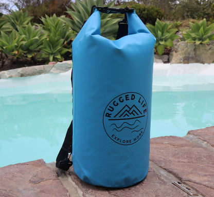 Rugged Life Heavy Duty 20L Dry Bag with Roll-Top Closure - Waterproof Backpack with Dual Straps - Blue