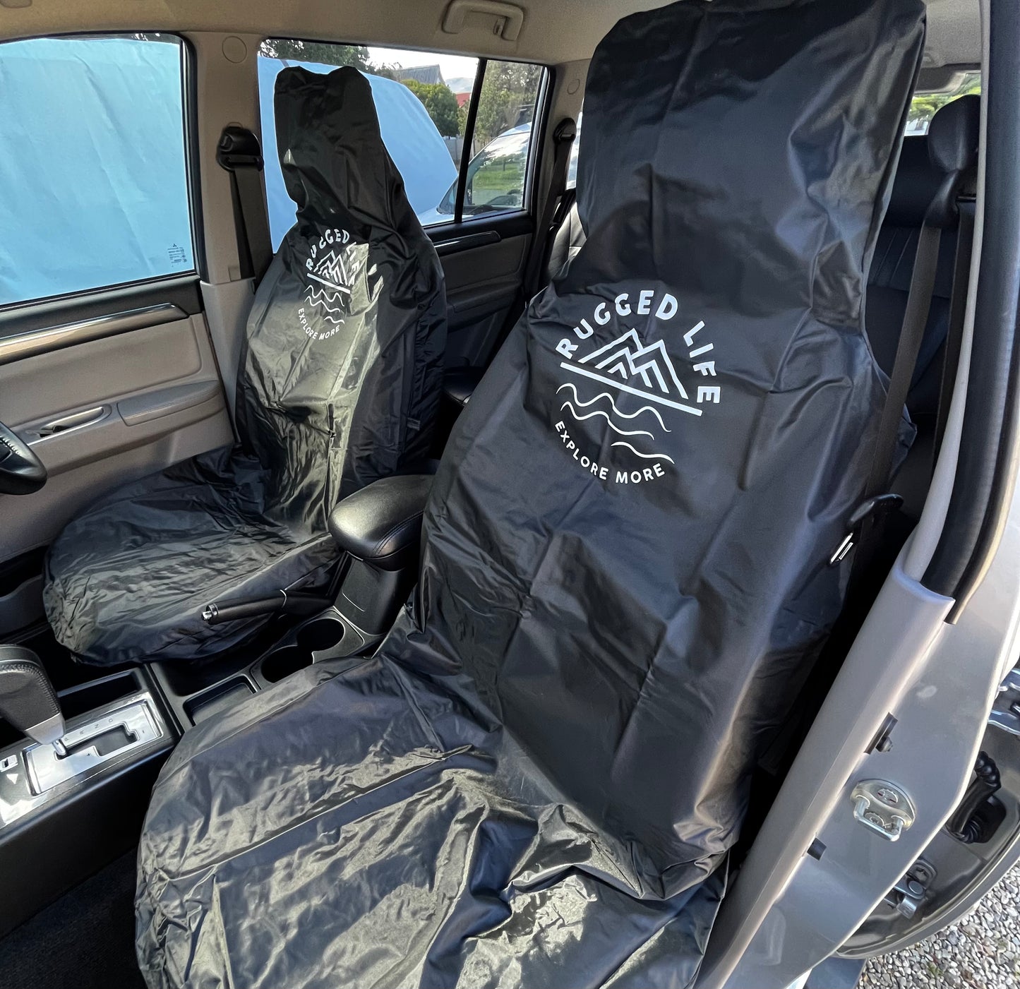 RUGGED LIFE WATERPROOF UNIVERSAL WATERPROOF CAR AND VAN SEAT COVERS- SET OF 2 - BLACK