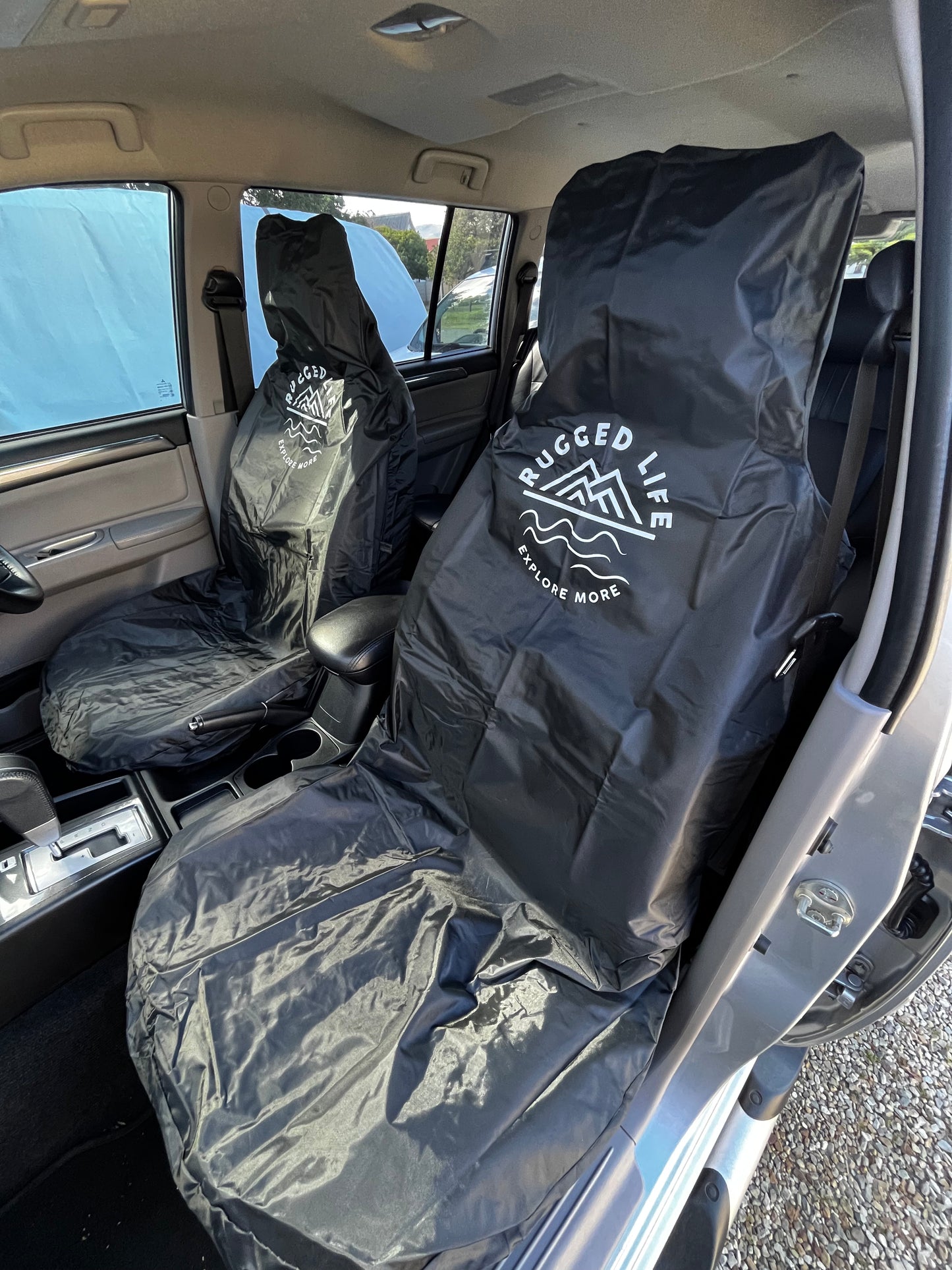 RUGGED LIFE WATERPROOF UNIVERSAL WATERPROOF CAR AND VAN SEAT COVERS- SET OF 2 - BLACK