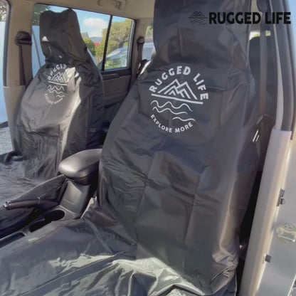 RUGGED LIFE WATERPROOF UNIVERSAL WATERPROOF CAR AND VAN SEAT COVERS- SET OF 2 - BLACK